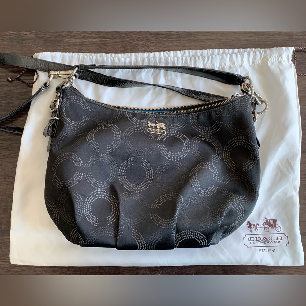 Vintage Coach Black and Gray Monogram Shoulder Bag